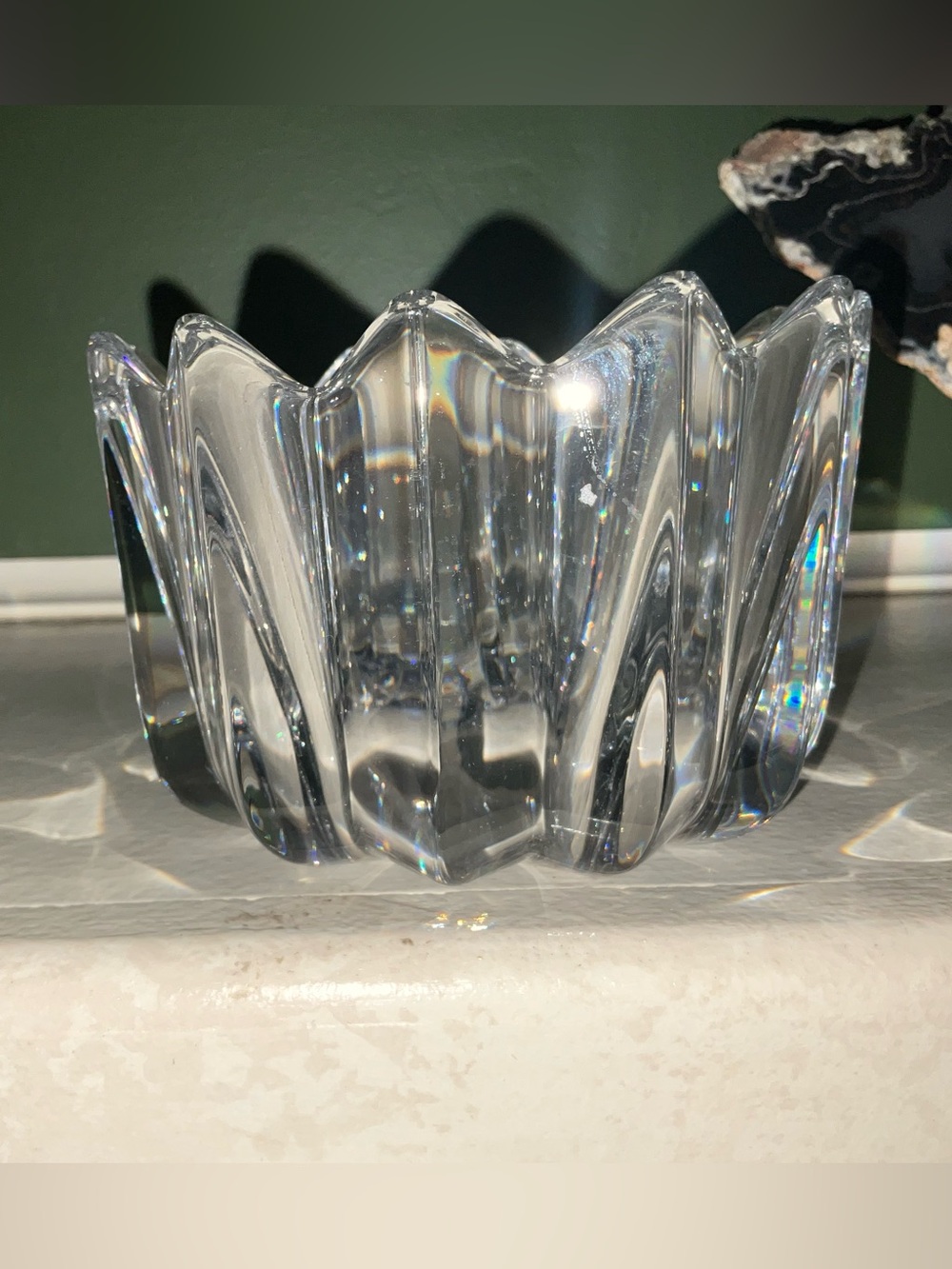 Vintage Orrefors Sweden Signed Heavy Crystal Art Glass Bowl 5” X 3”